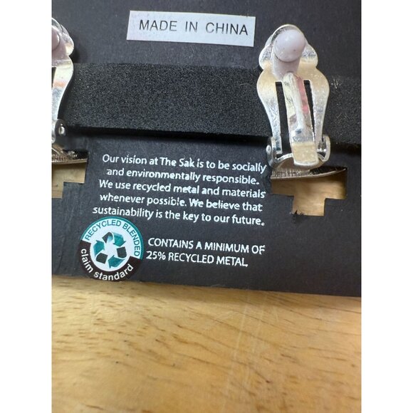 The Sak Clip-On Earrings With Recycled Metal Design Art Deco Style Silver Finish - Picture 5 of 9